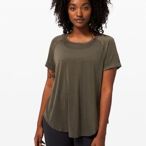 Lululemon Open Up Tie Back Tee Dark Olive Sz 10